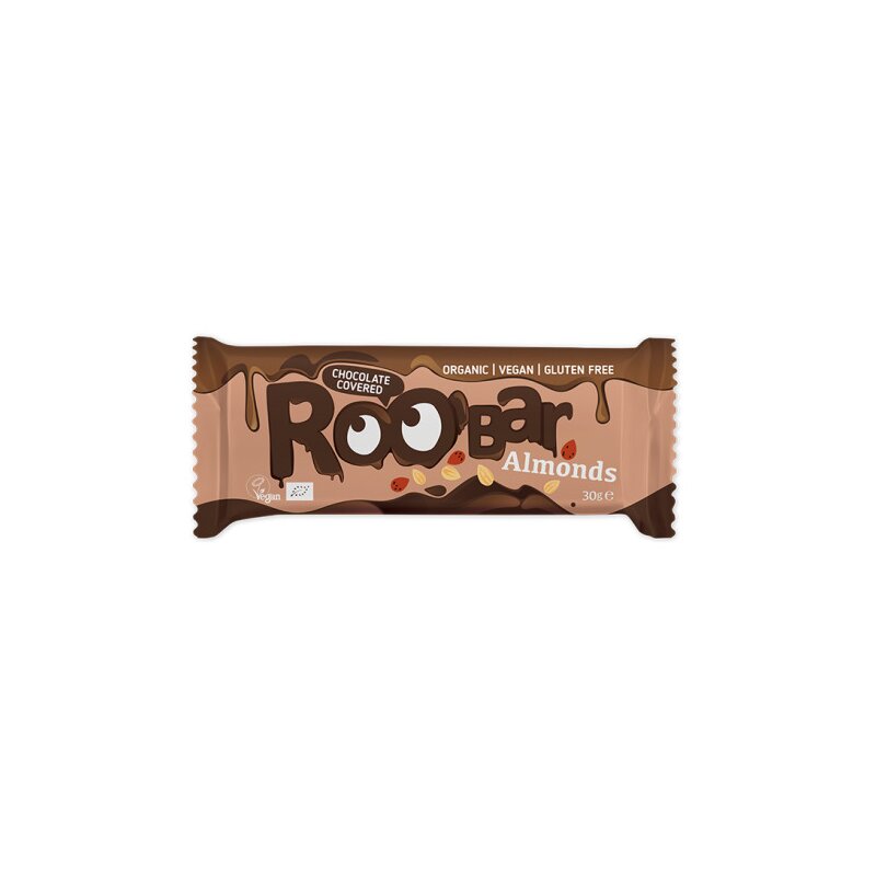 Baton cu migdale invelit in ciocolata bio 30g Roobar