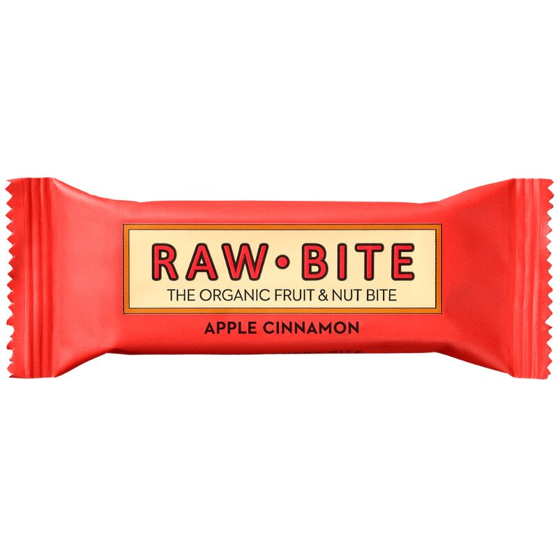 BATON FARA GLUTEN, FARA ZAHAR, APPLE CINNAMON - MAR CU SCORTISOARA, BIO, 50G, RAW BITE