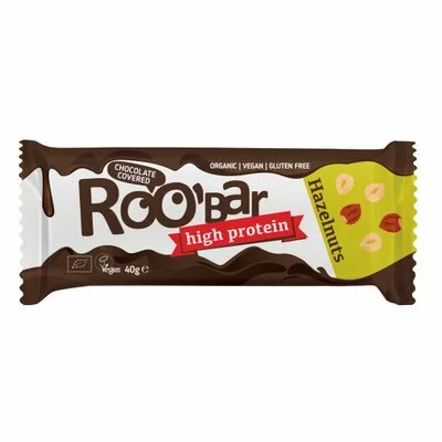 Baton proteic cu alune de padure invelit in ciocolata bio 40g Roobar - PRET REDUS