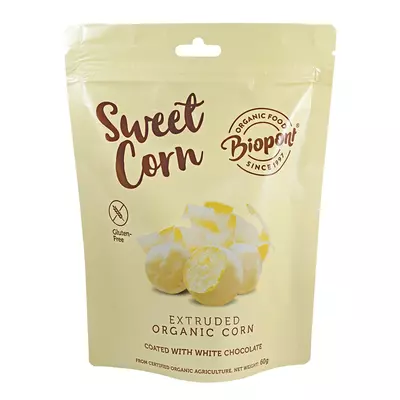 Bilute din porumb expandat invelite in ciocolata alba, fara gluten, bio 60g Biopont - PRET REDUS