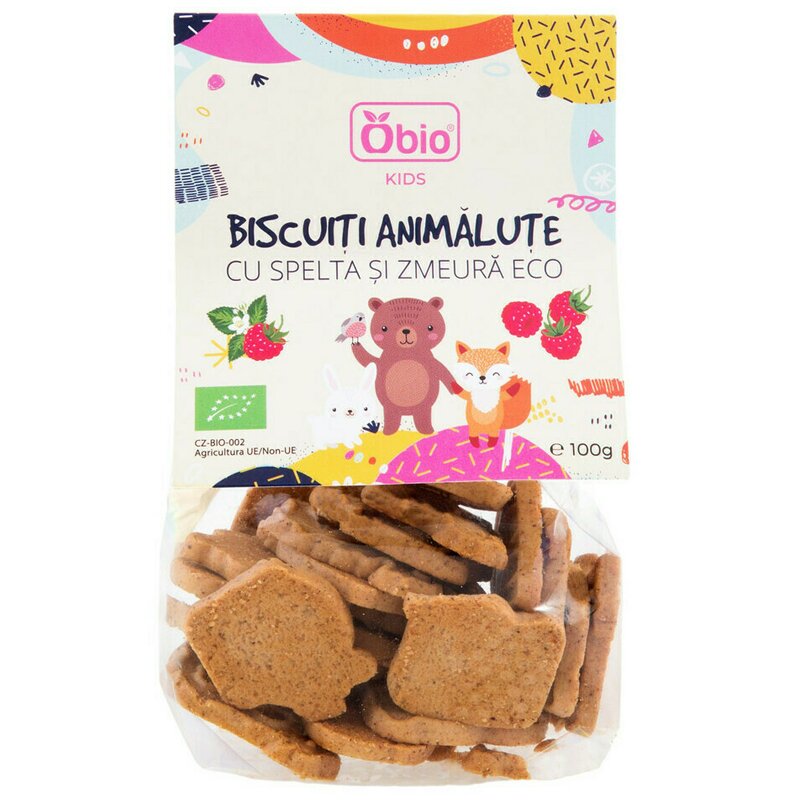 Biscuiti animalute cu spelta si zmeura bio 100g Obio