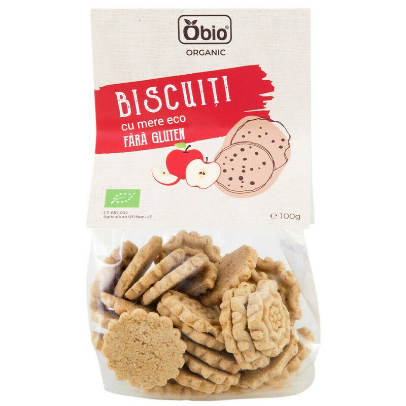 Biscuiti cu mere fara gluten bio 100g Obio