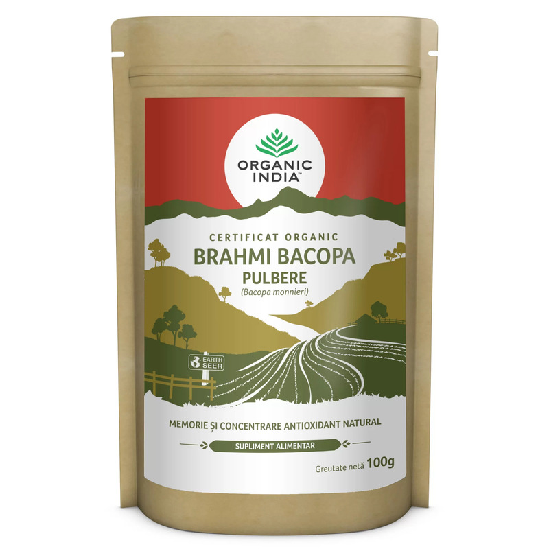 Brahmi Bacopa Pulbere | Memorie si Concentrare, Antioxidant Natural, eco, 100g, Organic India