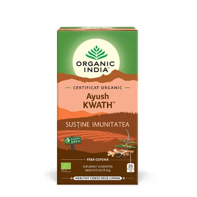 Ceai Tulsi (Busuioc Sfant) Ayush Kwath - Sustine imunitatea, 25 de plicuri, Organic India