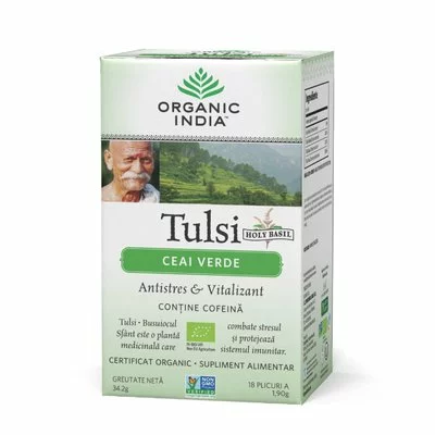 Ceai Verde Tulsi (Busuioc Sfant) | Antistres Natural & Vitalizant, 34.2 gr