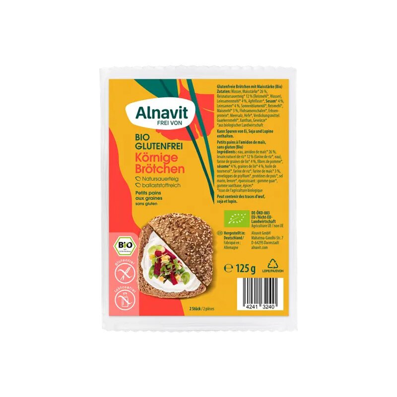 Chifle cu seminte fara gluten, precoapte, bio, 125g, 2 buc. Alnavit