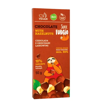 Ciocolata cu alune de padure, bio, 50g, Super Fudgio PRET REDUS