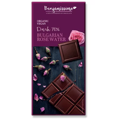 Ciocolata cu apa de trandafir bio, 70g, Benjamissimo