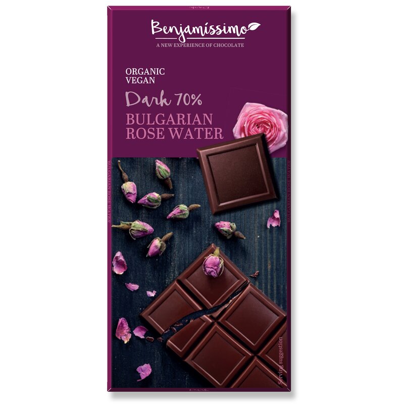 Ciocolata Cu Apa De Trandafir Bio, 70g, Benjamissimo