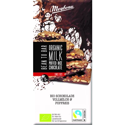 Ciocolata cu lapte si orez expandat, bio, 70g, Meybona PRET REDUS