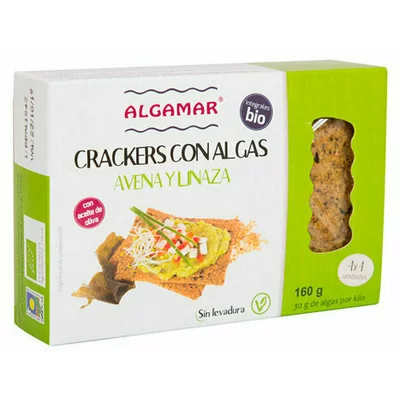 Crackers cu ovaz, seminte de in si alge marine bio 160g Algamar