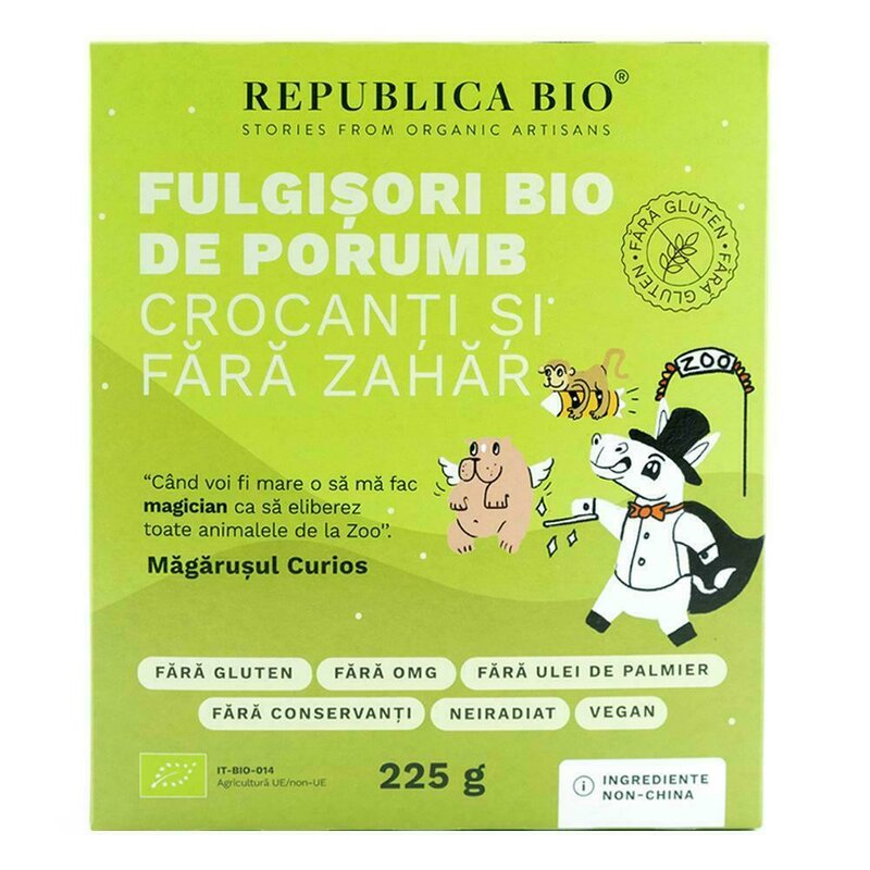 Fulgisori Bio de porumb crocanti si fara zahar FARA GLUTEN Republica BIO, bio, 225 g