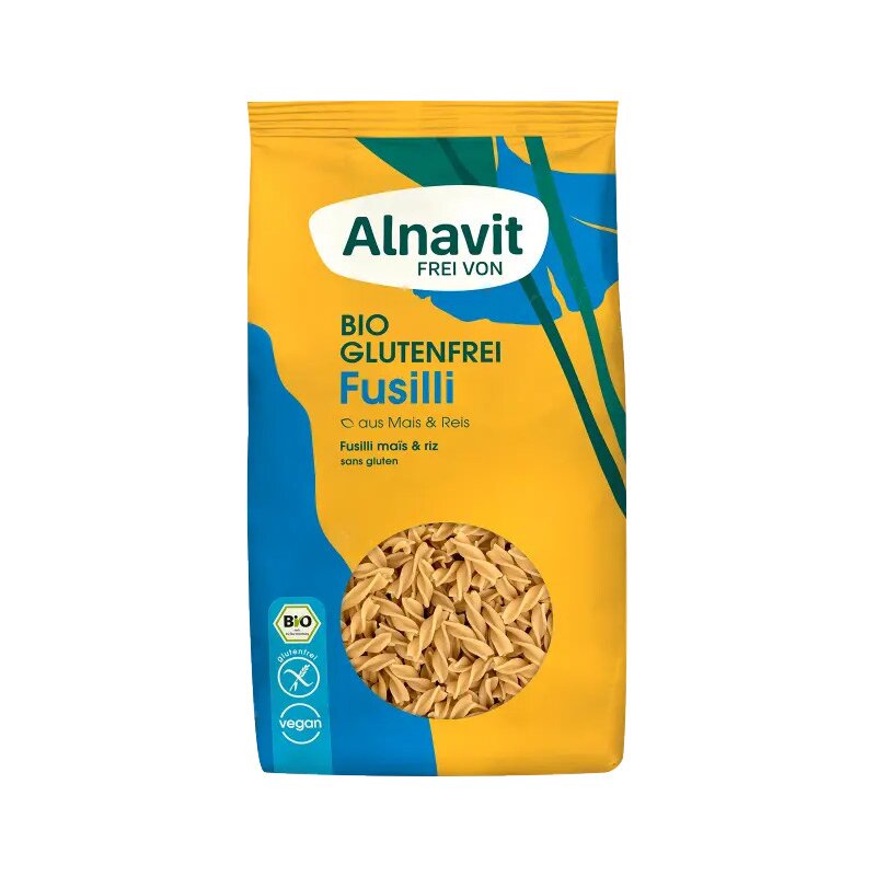 Fusilli din porumb si orez fara gluten, bio, 500g Alnavit