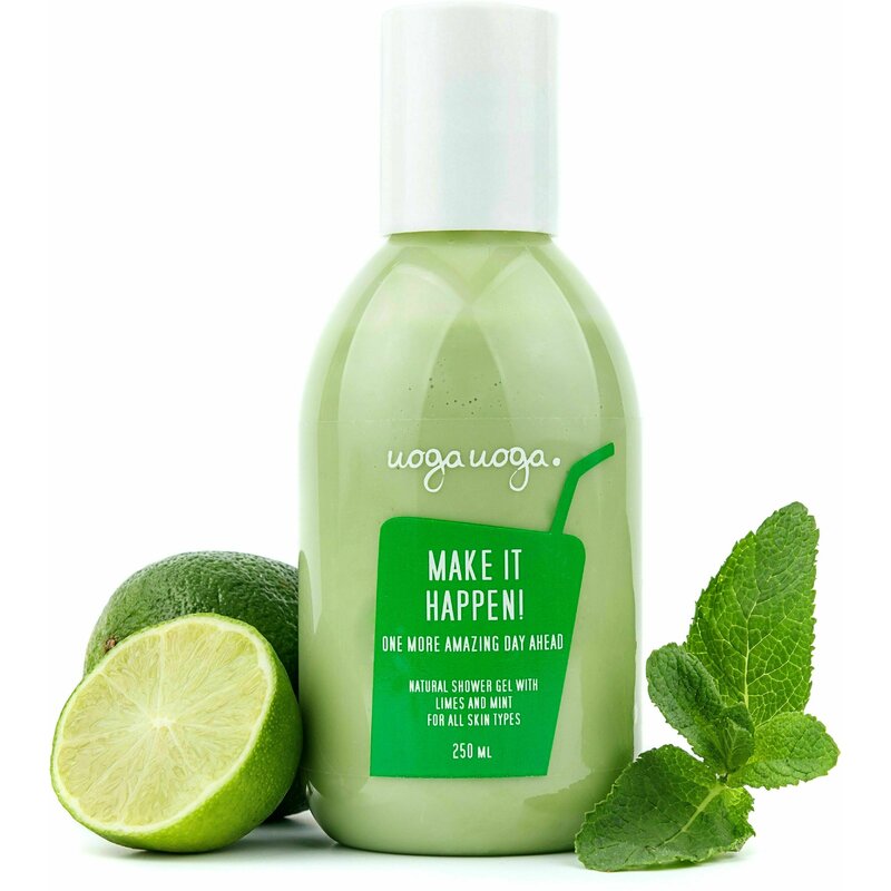 Gel de dus vegan cu uleiuri de lime si menta pentru toate tipurile de piele, Make it Happen, 250ml, Uoga Uoga