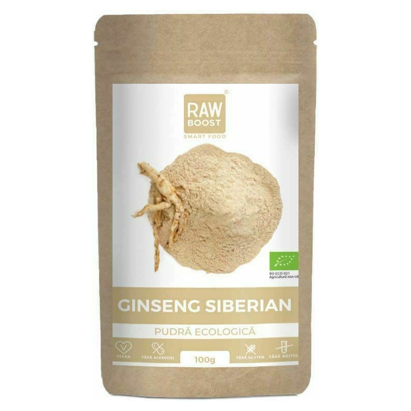 Ginseng Siberian pudra ecologica cruda, 100g, RawBoost