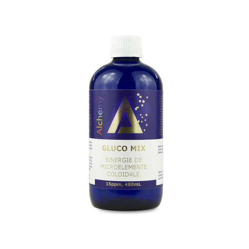 Gluco Mix, Pure Alchemy, sinergie de aur, argint, crom și vanadiu coloidal, 15ppm, 480 ml, Pure Alchemy