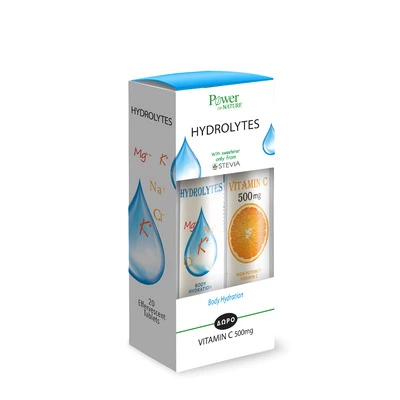 Hydrolytes cu Stevie + Vitamina C 500mg, tablete efervescente, Power Of Nature