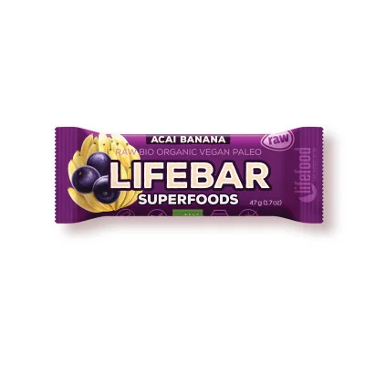 Lifebar Plus baton cu acai si banane raw bio 47g PRET REDUS