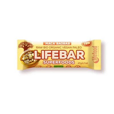 Lifebar Plus baton cu fructe, maca si baobab raw bio 47g PROMO