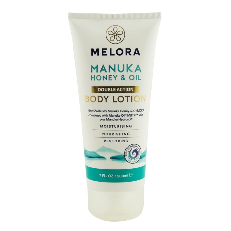 Lotiune de corp MELORA cu miere de MANUKA MGO 300+ si ulei de MANUKA MBTK 25+, 200 ml, naturala