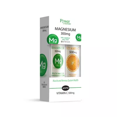 Magneziu 300mg cu Stevie + Vitamina C 500mg, tablete efervescente, Power Of Nature