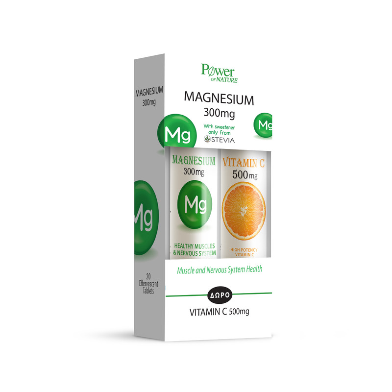 Magneziu 300mg cu Stevie + Vitamina C 500mg, tablete efervescente, Power Of Nature