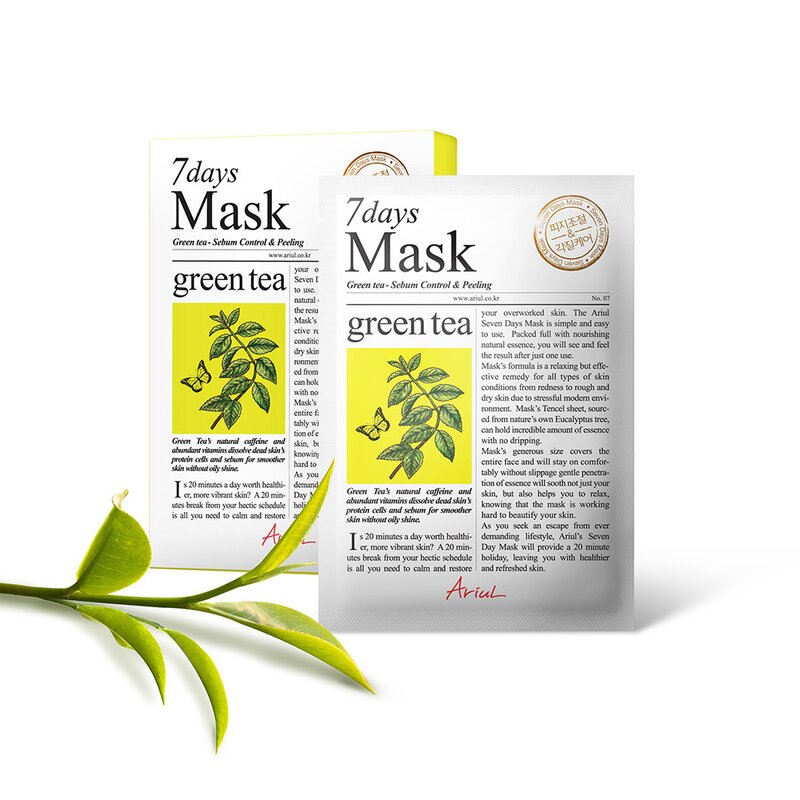 Masca 7days ceai verde, controlul sebumului si exfoliere, 20g, Ariul