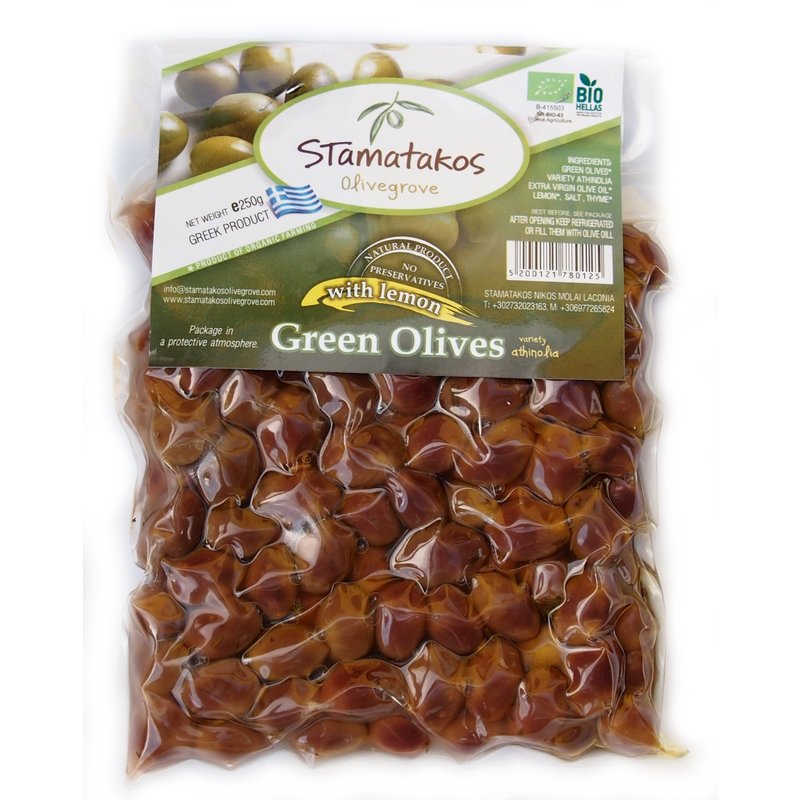 Masline verzi, in vid, bio, 250g, stamatakos olivegrove