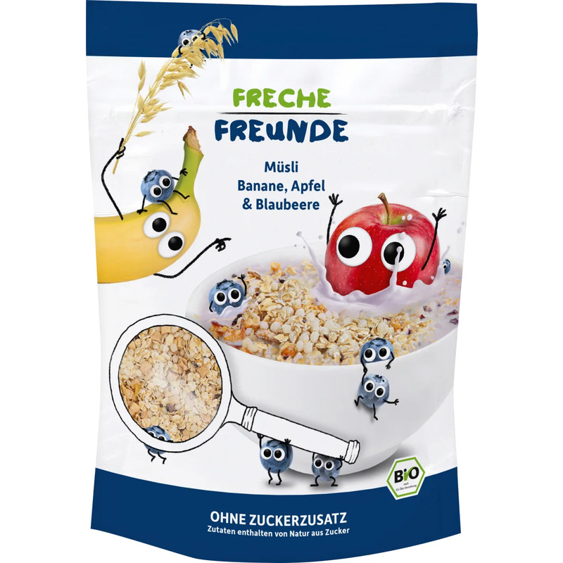 Musli cu banane, mere si afine bio 220g erdbar