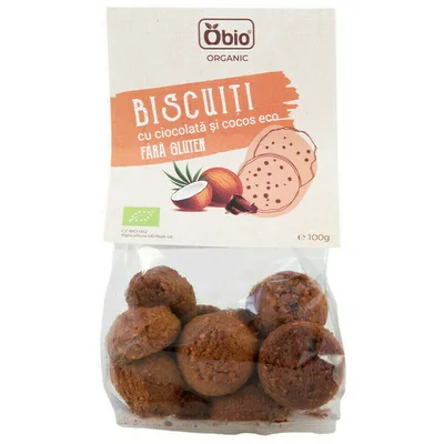 Biscuiti cu ciocolata si cocos fara gluten bio 100g Obio PROMO