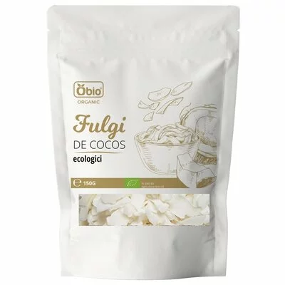 Fulgi de cocos raw bio, 150g - Obio - PRET REDUS