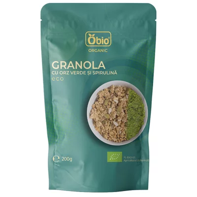 Granola cu orz verde si spirulina bio, 200g - Obio - PRET REDUS