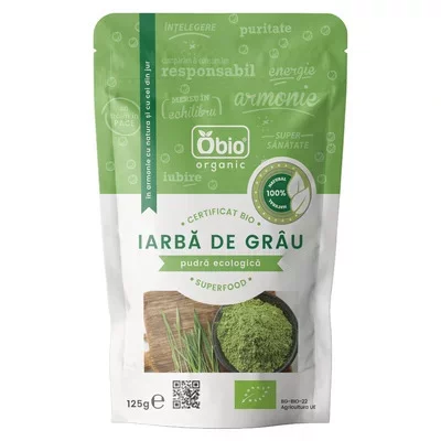 Iarba de Grau Pulbere Organica 125g Obio PRET REDUS