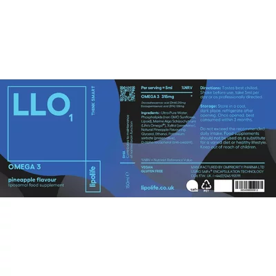 Lipolife LLO1 - Omega 3 lipozomal, vegan, 150ml