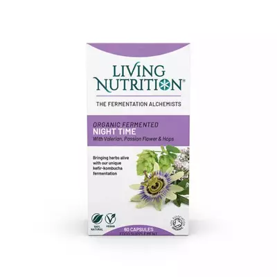 Organic Fermented Night Time cu valeriana, passion flower si hamei 500 mg, 60 capsule, Living Nutrition