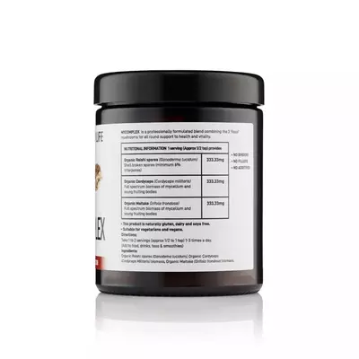 Organic Mycomplex Mushroom Powder cu Reishi, Cordyceps, Maitake 1000 mg Full Spectrum , 60 grame, Mushrooms4Life