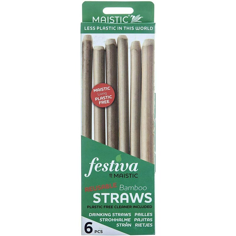 Pai din bambus pentru baut, plastic free, set 6 buc, Maistic