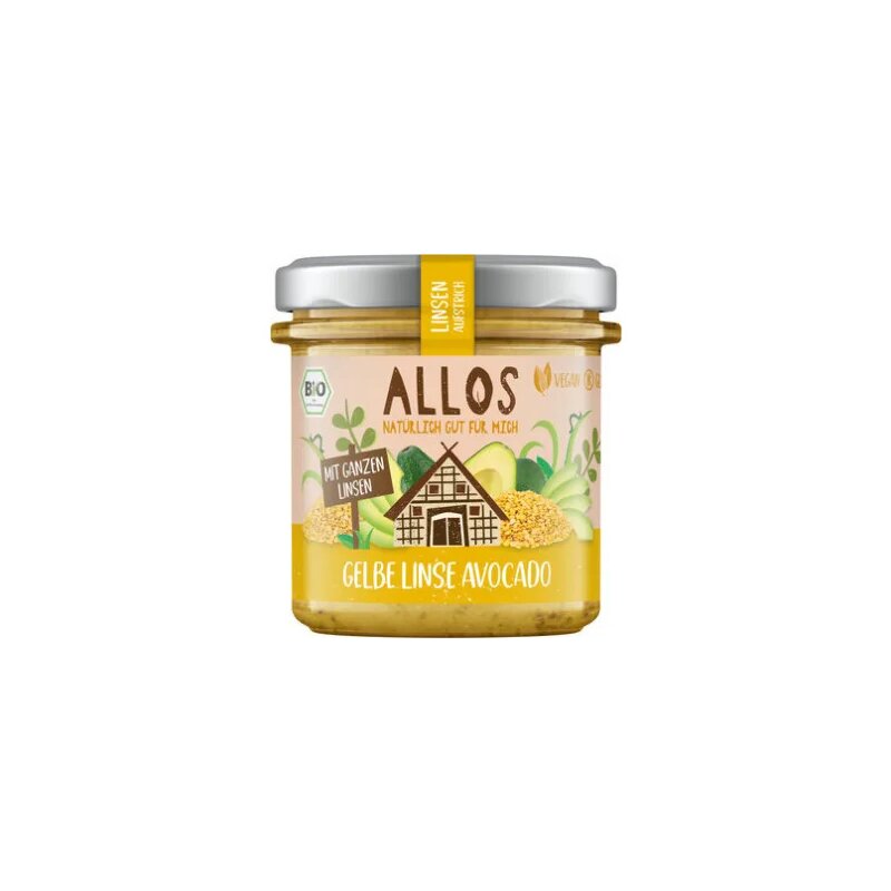 Pasta tartinabila din avocado cu linte galbena, fara gluten, bio, 140g, Allos