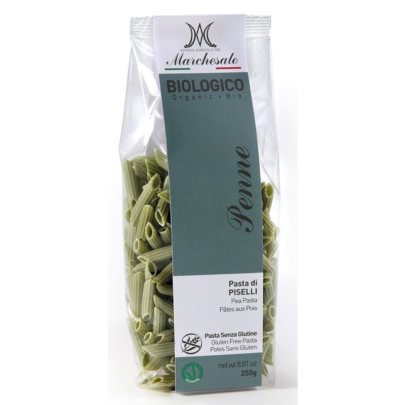 Penne din mazare verde fara gluten, bio, 250g Marchesato