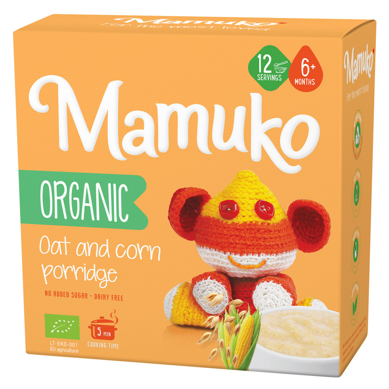 Porridge din 2 cereale ovaz si porumb bio, 6+ luni, 200g Mamuko