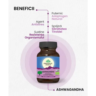 Ashwagandha - Antistres Natural, eco, 60 CPS VEG, Organic India