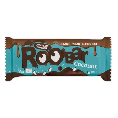 Baton cu cocos invelit in ciocolata bio 30g Roobar