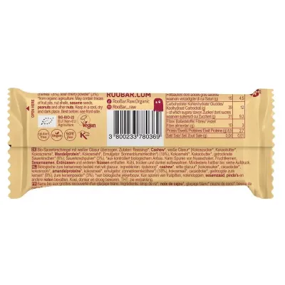 Baton cu visine invelit in glazura alba bio 30g Roobar