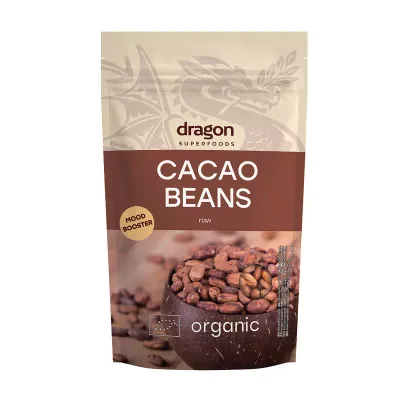 Boabe de cacao intregi criollo bio 200g Dragon Superfoods