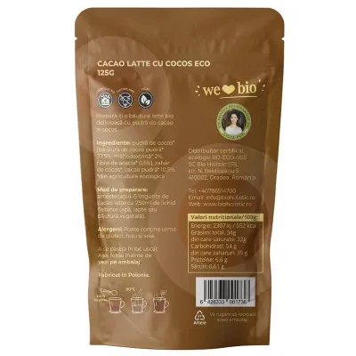 Cacao latte cu cocos bio 125g Obio