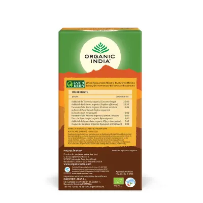 Ceai Tulsi (Busuioc Sfant) Turmeric Ghimbir - Ceai Adaptogen Antistres si Revitalizant, eco, 25 de plicuri, Organic India