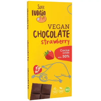 Ciocolata cu capsuni, bio, 80g, Super Fudgio