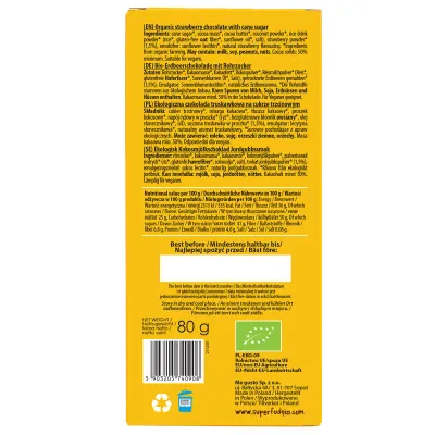 Ciocolata cu capsuni, bio, 80g, Super Fudgio