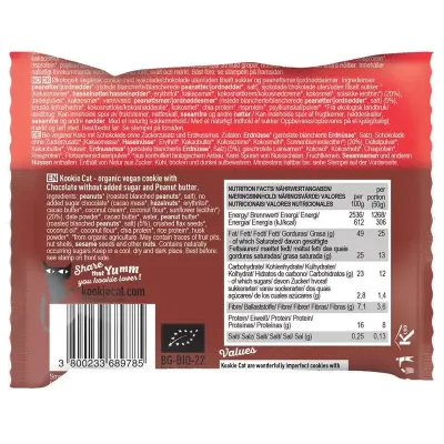 Cookie cu crema de arahide invelita in ciocolata bio 50g Kookie Cat