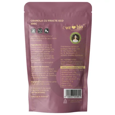 Granola cu fructe bio 200g Obio
